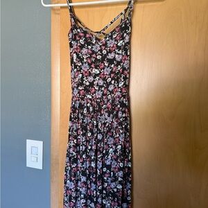 American Eagle Outfitters Pink and White Spaghetti Strap Midi Dress